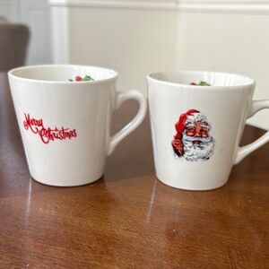 Vintage Festive Santa and Merry Christmas Mugs -